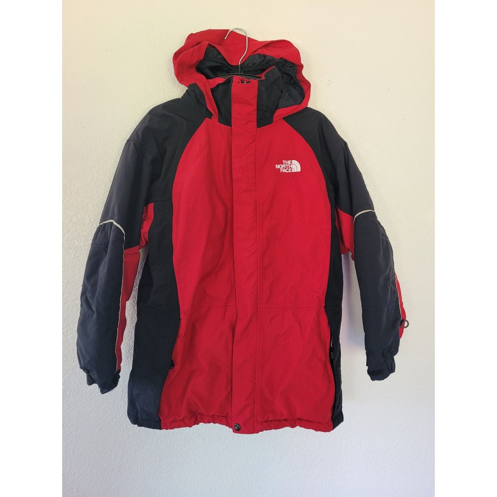 The North Face Women's Large Red Black Insulated Hooded Parka Jacket L #24